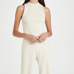 Vince Bone Ribbed Cropped Pants/Tank Set - XXS